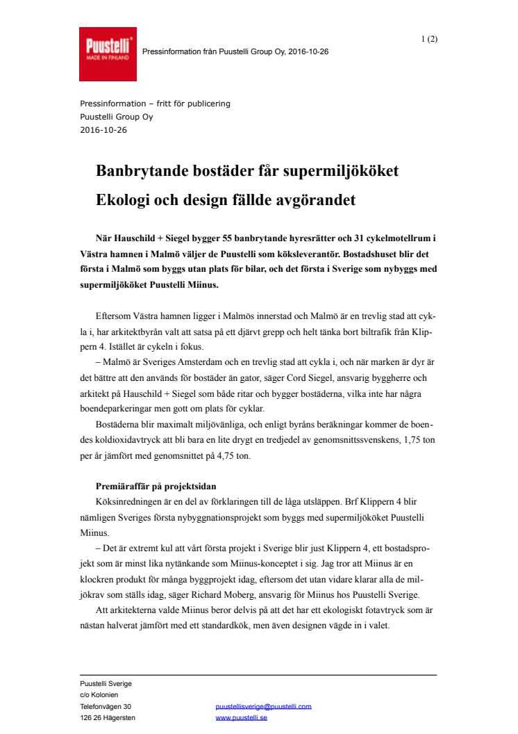 Banbrytande bostäder får supermiljököket Miinus - Ekologi och design fällde avgörandet