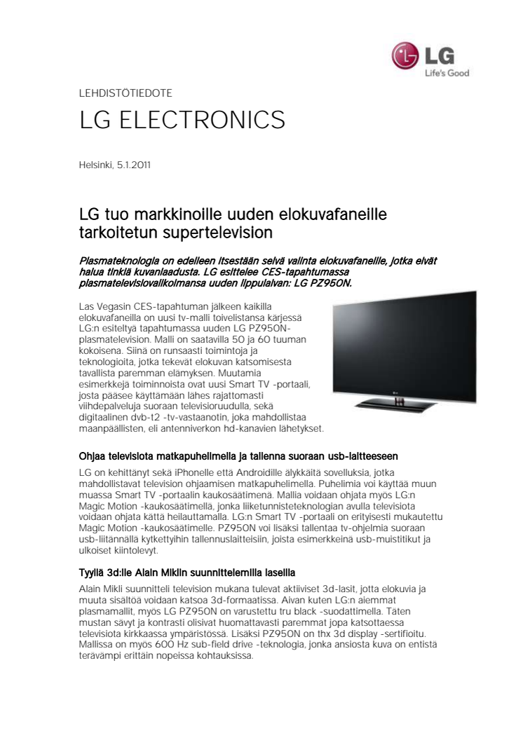 LG tuo markkinoille uuden elokuvafaneille tarkoitetun supertelevision