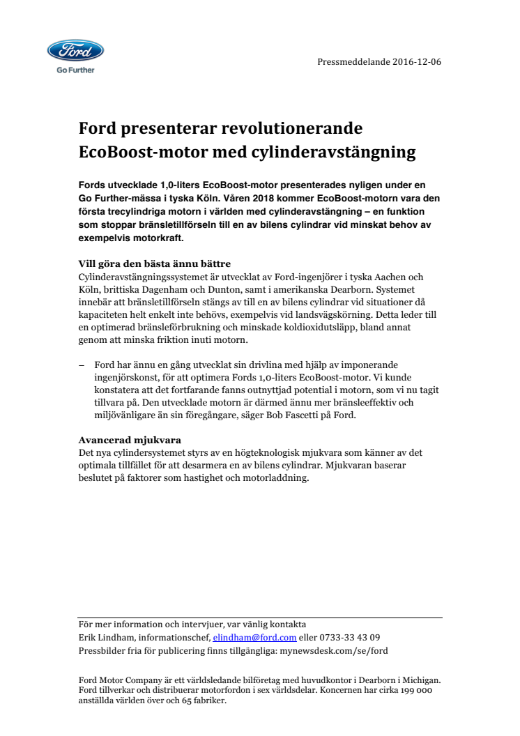Ford presenterar revolutionerande EcoBoost-motor med cylinderavstängning