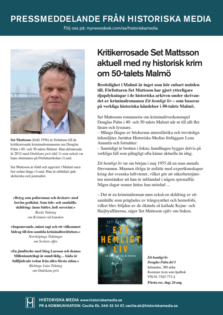 Kritikerrosade Set Mattsson  aktuell med ny historisk krim  om 50-talets Malmö