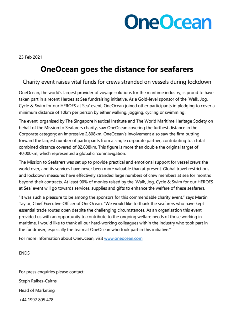 OneOcean goes the distance for seafarers