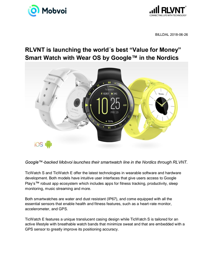 RLVNT lanserar världens bästa “Value for Money”- Smart Watch med Wear OS by Google™ i hela Norden.