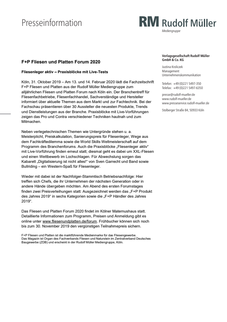 F+P Fliesen und Platten Forum 2020