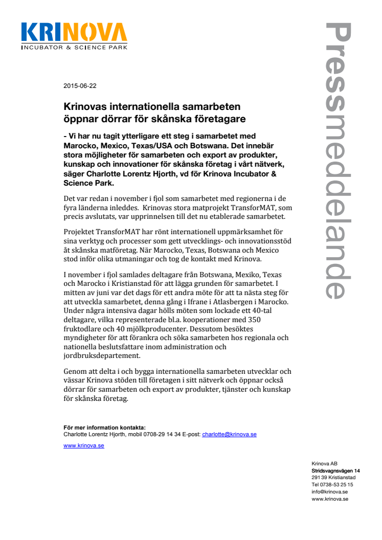 Krinovas internationella samarbeten  öppnar dörrar för skånska företagare