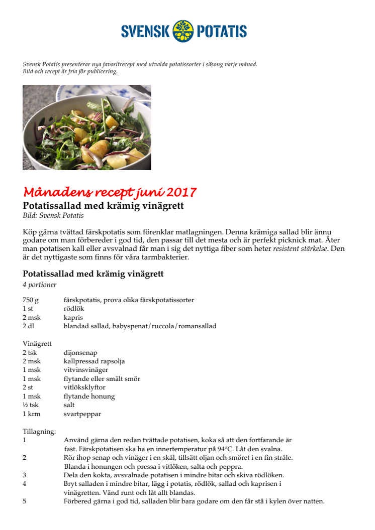 Månadens recept juni - Krämig färskpotatissallad