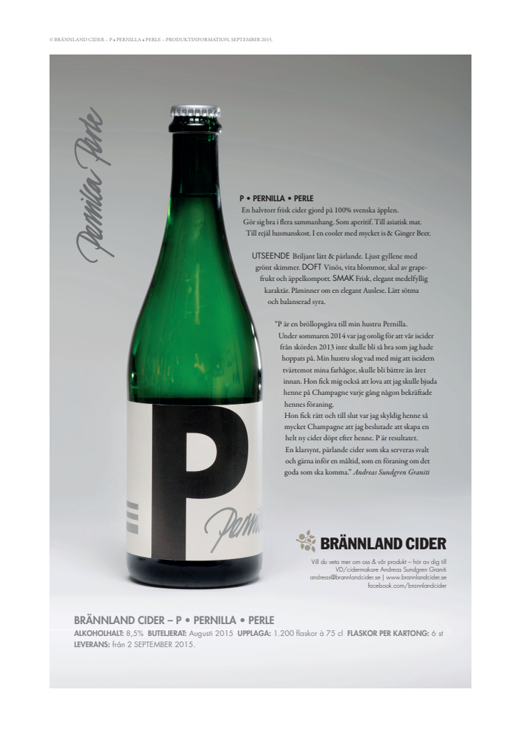 Brännland Cider P - Produktblad