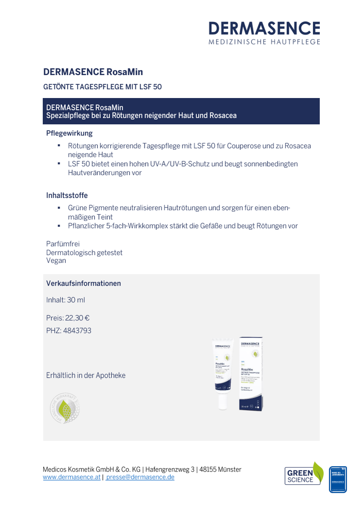 Factsheet AT: DERMASENCE RosaMin Getönte Tagespflege mit LSF 50