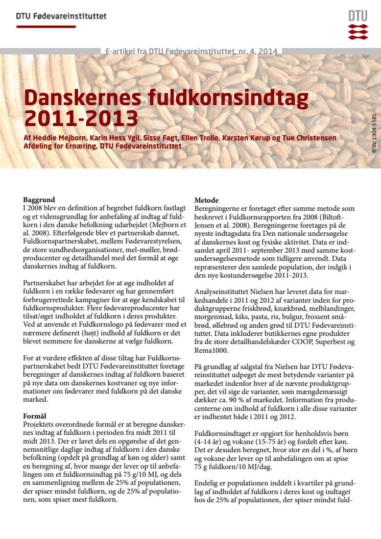 Danskernes fuldkornsindtag 2011-2013