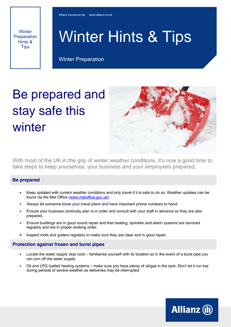 ALLIANZ ISSUES WEATHER GUIDANCE FOR BUSINESS CUSTOMERS