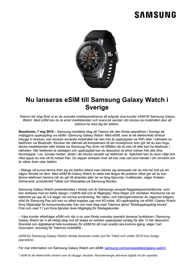 Nu lanseras eSIM till Samsung Galaxy Watch i Sverige