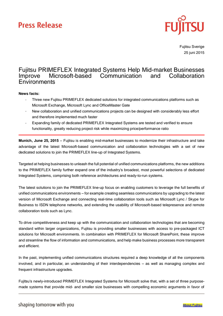 Fujitsu PRIMEFLEX Integrated Systems Help Mid-market Businesses Improve Microsoft-based Communication and Collaboration Environments