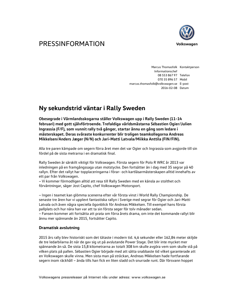 Ny sekundstrid väntar i Rally Sweden