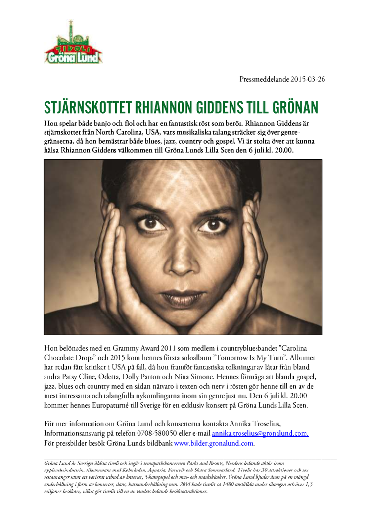 Stjärnskottet Rhiannon Giddens till Grönan