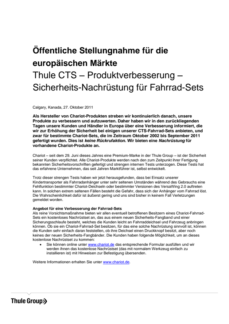  Thule CTS – Produktverbesserung – Sicherheits-Nachrüstung für Fahrrad-Sets