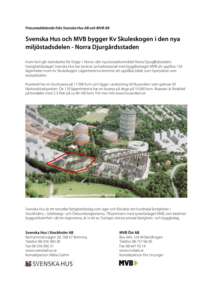 Svenska Hus och MVB bygger i Norra Djurgårdsstaden
