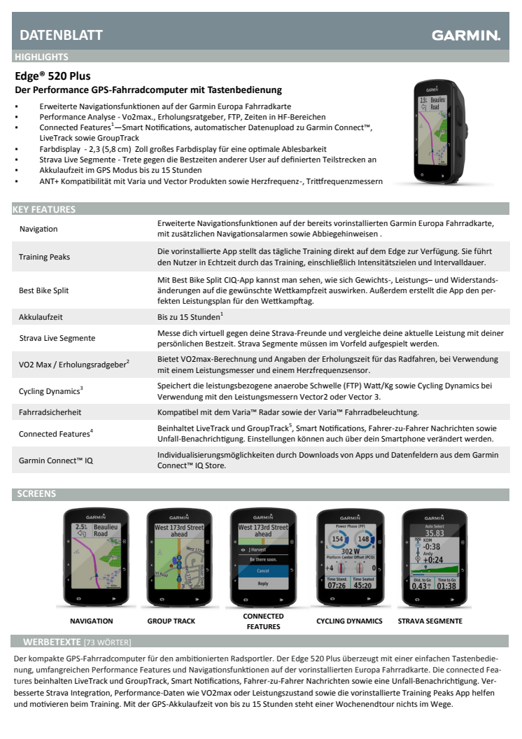 Datenblatt Garmin Edge 520 Plus