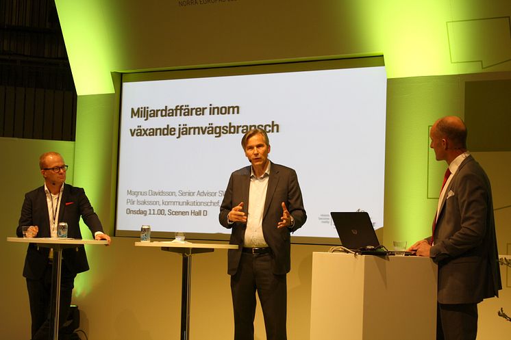 Magnus Davidsson och Pär Isaksson diskuterade den växande järnvägsbranschen under ett seminarium på Elmia Subcontractor. 