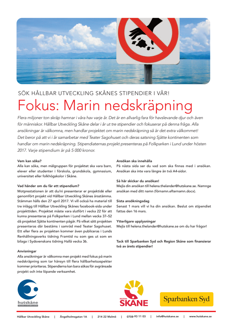 Hållbar Utveckling Skåne utlyser stipendier på temat marin nedskräpning 
