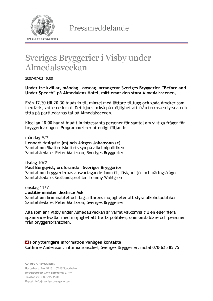 Sveriges Bryggerier i Visby under Almedalsveckan