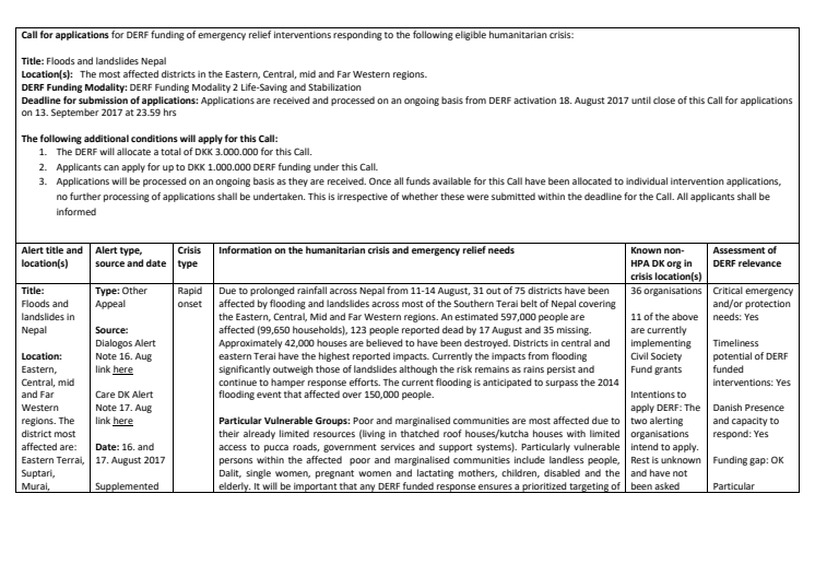 Alert Note: Floods and Landslides, Nepal, (17-012-RO)