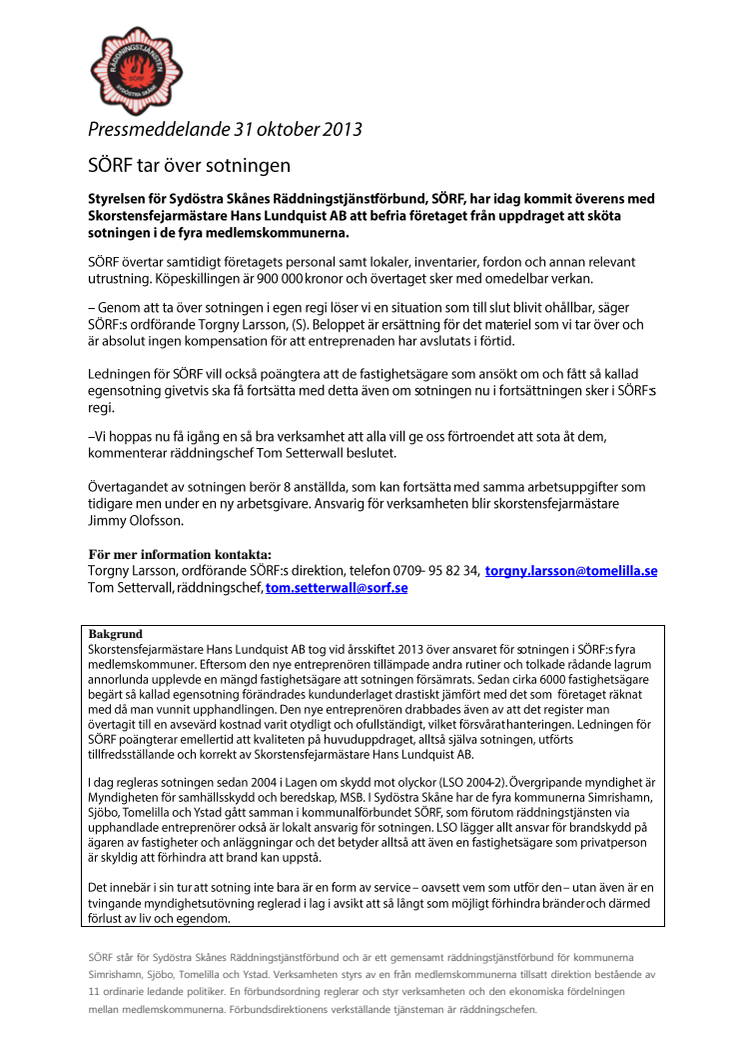 SÖRF tar över sotningen