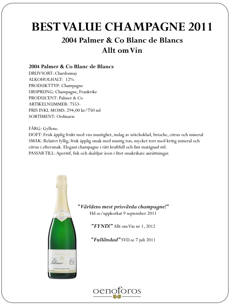 Guld till Palmer Blanc de Blancs!