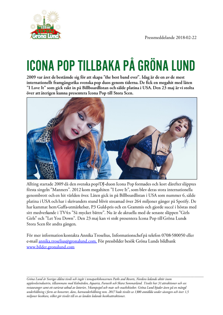 Icona Pop tillbaka på Gröna Lund