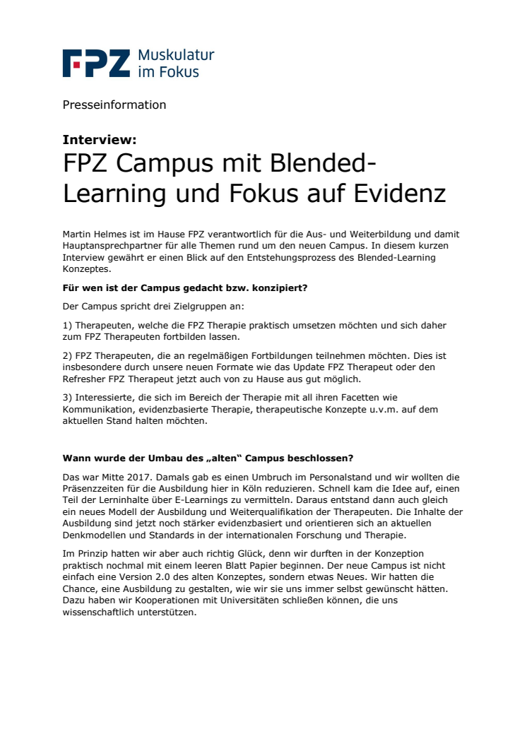 Interview:  FPZ Campus mit Blended-Learning und Fokus auf Evidenz