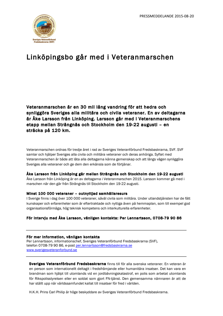 Linköpingsbo går med i Veteranmarschen