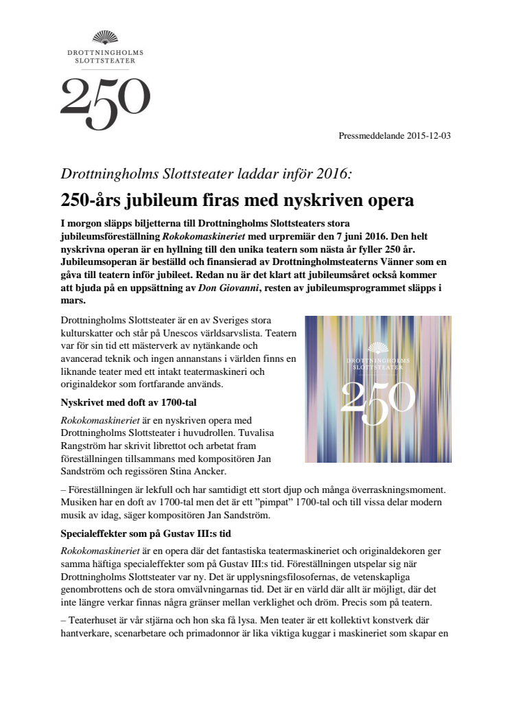 250-årsjubileum firas med nyskriven opera