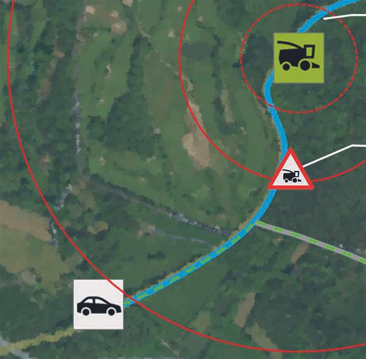 The Large Vehicle Alert System is the first traffic safety system that warns drivers in connected cars of agricultural machinery in road traffic.