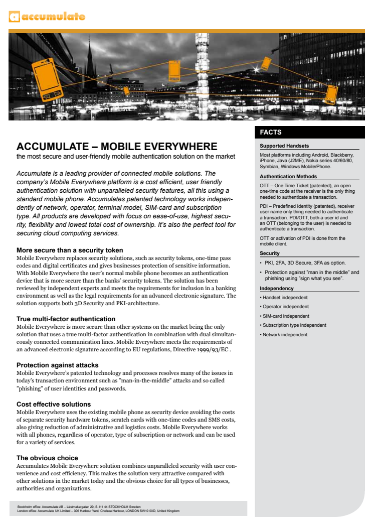 Accumulate - Mobile Authentication, fact sheet