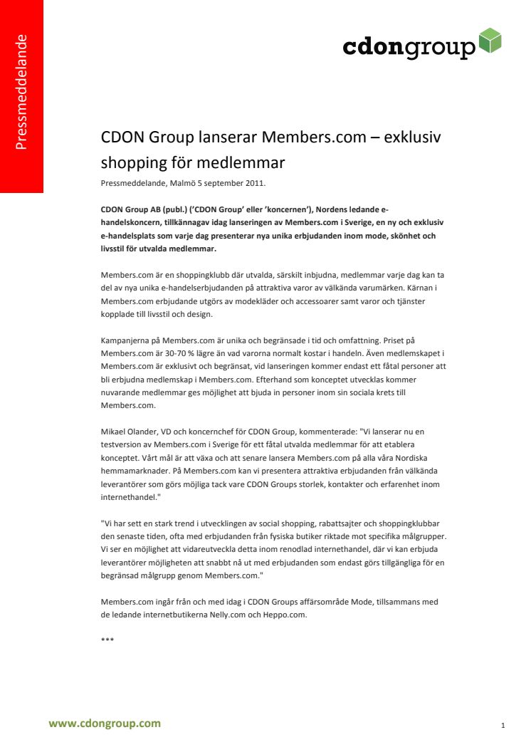 CDON Group lanserar Members.com – exklusiv shopping för medlemmar