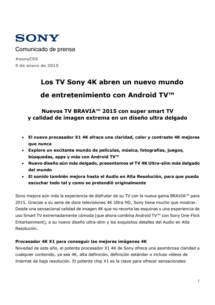 Los TV Sony 4K abren un nuevo mundo  de entretenimiento con Android TV™