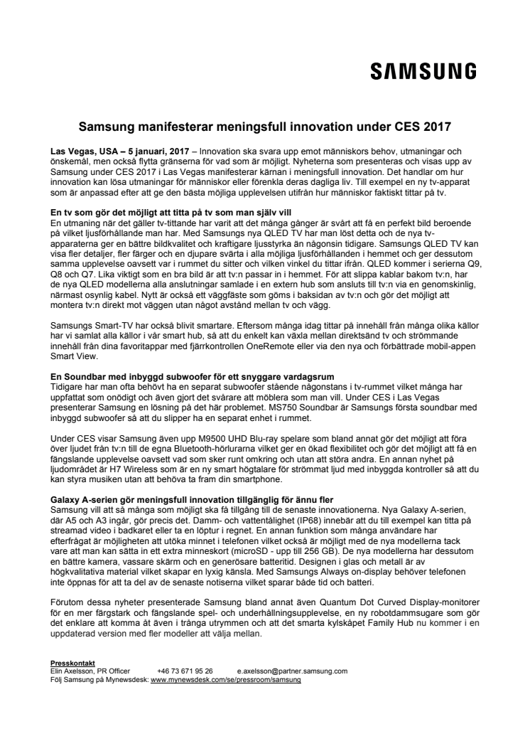  Samsung manifesterar meningsfull innovation under CES 2017