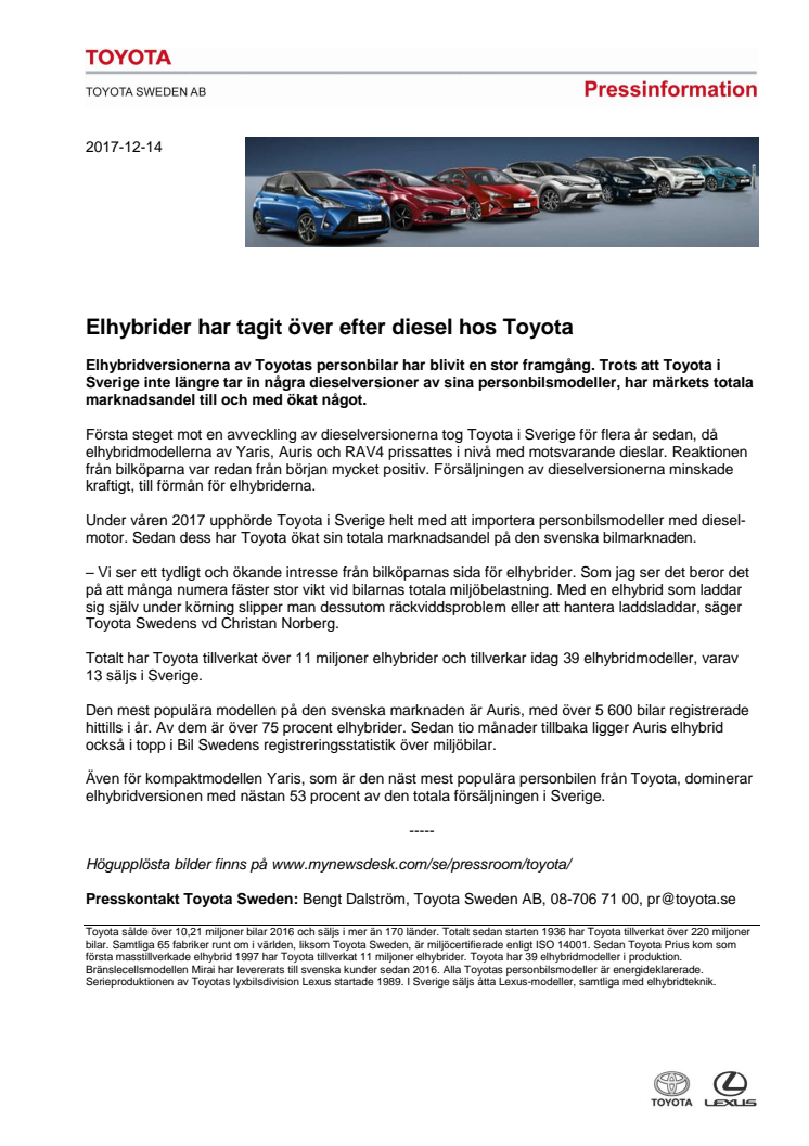 Elhybrider har tagit över efter diesel hos Toyota