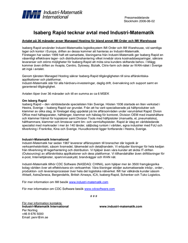 Isaberg Rapid tecknar avtal med Industri-Matematik