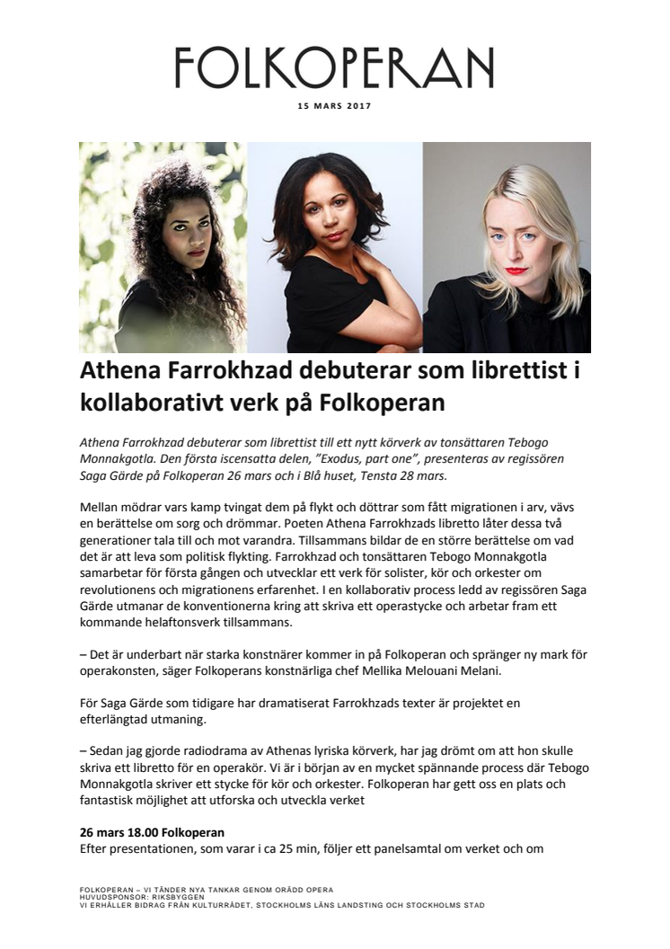 Athena Farrokhzad debuterar som librettist i kollaborativt verk på Folkoperan