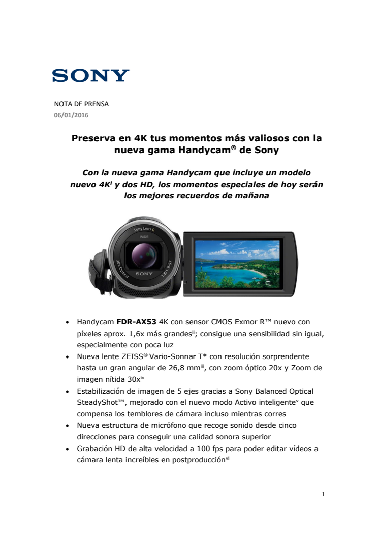 Preserva en 4K tus momentos más valiosos con la nueva gama Handycam® de Sony