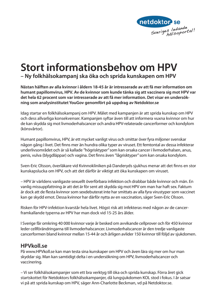 Stort informationsbehov om HPV