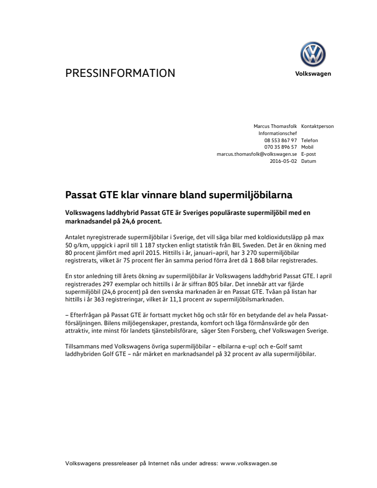 Passat GTE klar vinnare bland supermiljöbilarna