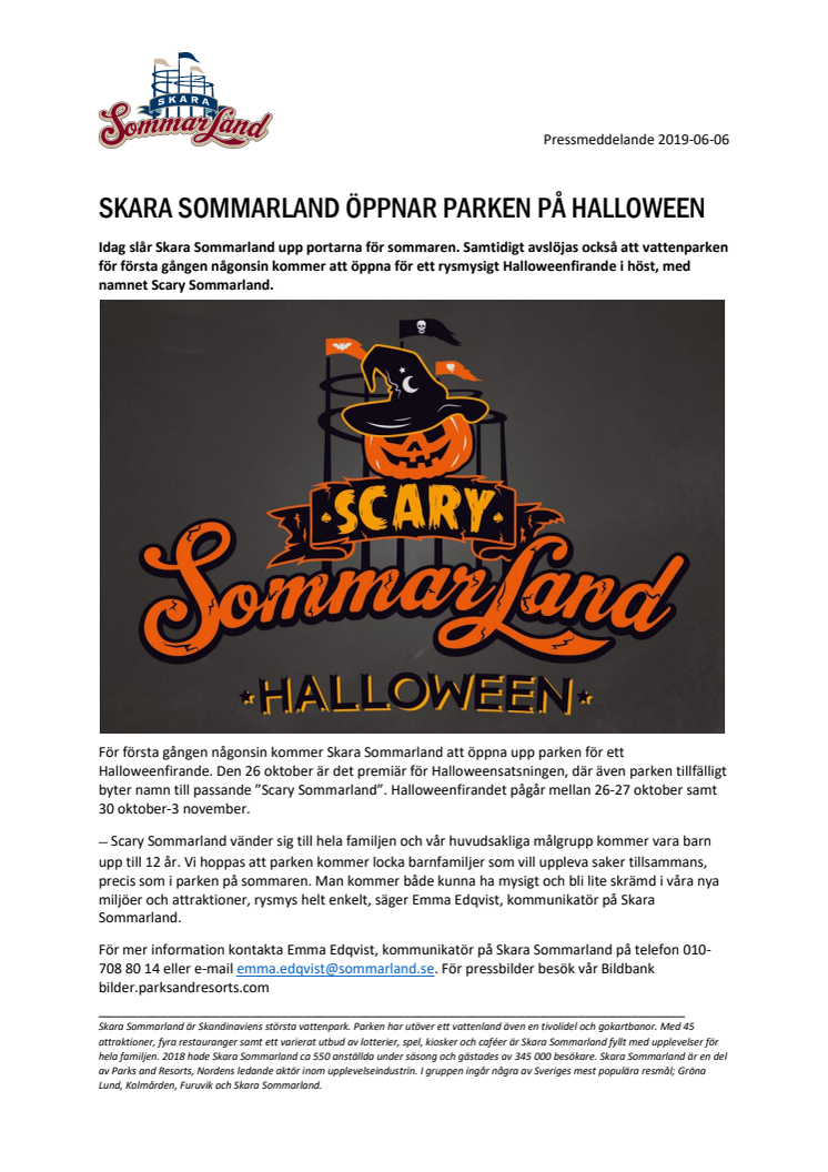 Skara Sommarland öppnar parken på Halloween