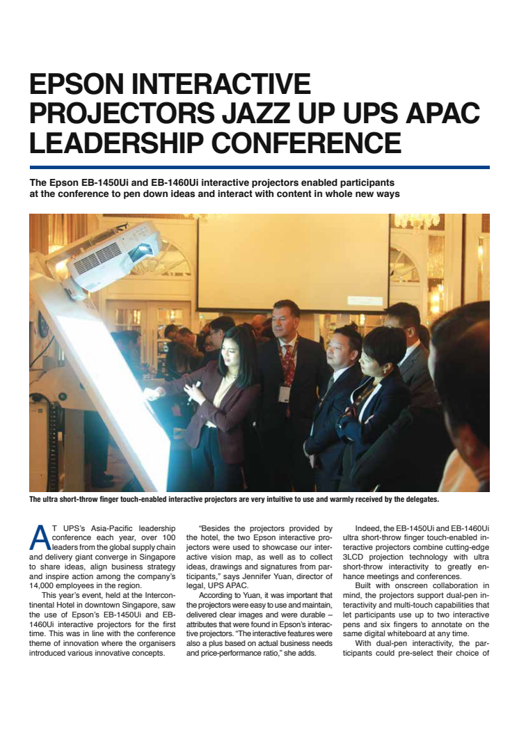 Epson interactive projectors jazz up UPS APAC leadership conference