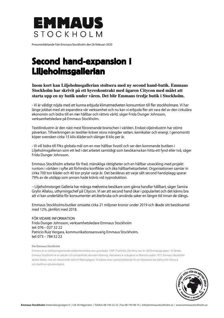 Second hand-expansion i Liljeholmsgallerian