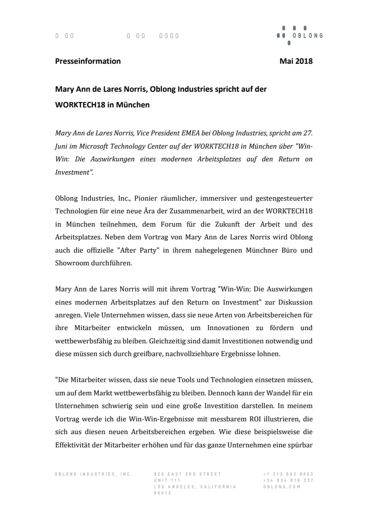 Mary Ann de Lares Norris, Oblong Industries spricht auf der WORKTECH18 in München