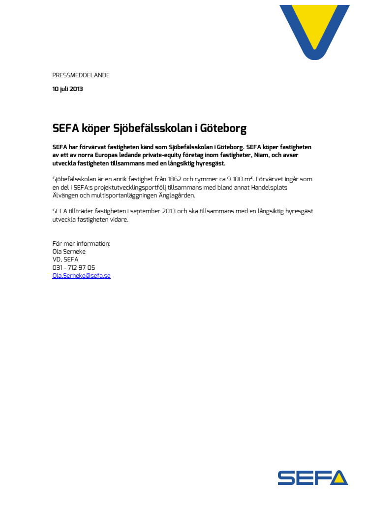 SEFA köper Sjöbefälsskolan i Göteborg 