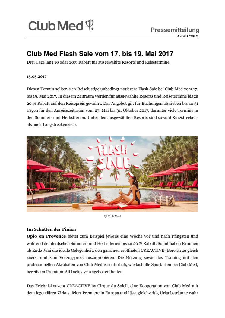 Club Med Flash Sale vom 17. bis 19. Mai 2017