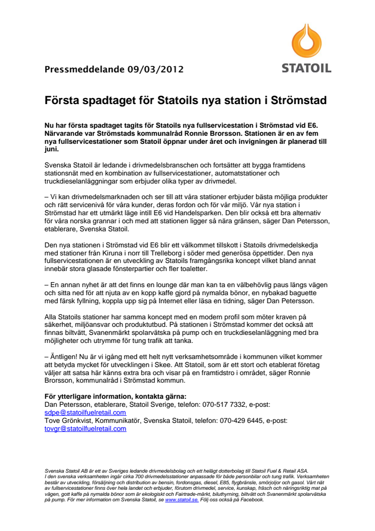 Första spadtaget för Statoils nya station i Strömstad  
