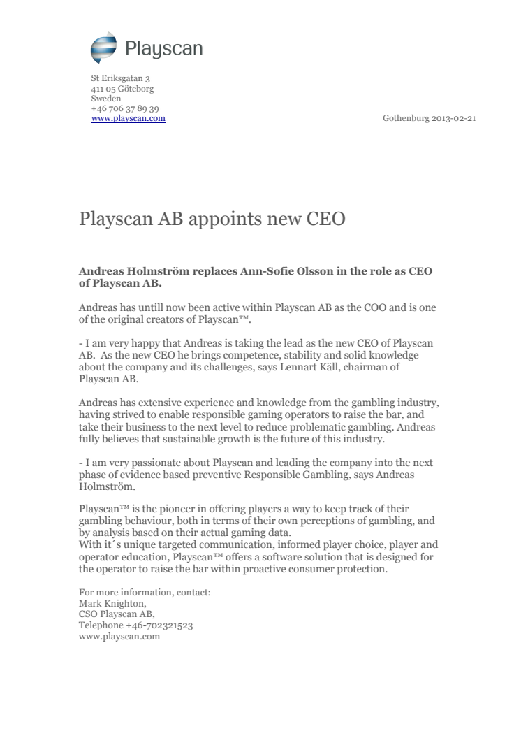 Playscan AB appoints new CEO