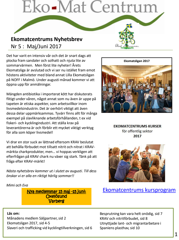 Ekomatcentrums nyhetsbrev 2017 nr 5